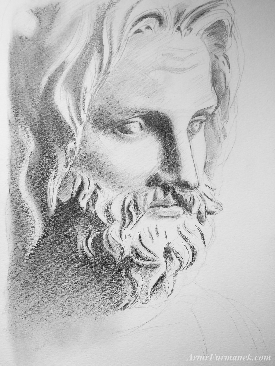 Drawing the head of the Jupiter statue in pencil